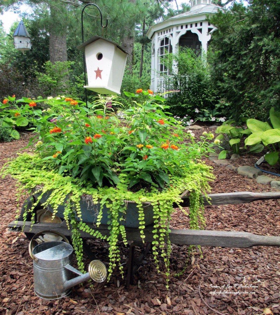 planted wheelbarrow https://ourfairfieldhomeandgarden.com/flower-pairings/sun-loving/