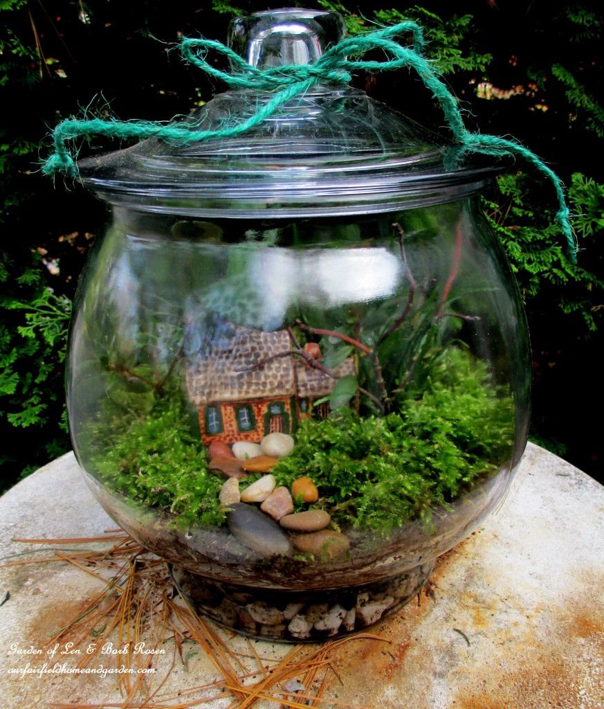 Terrarium DIY https://ourfairfieldhomeandgarden.com/diy-project-design-a-rustic-cottage-getaway-in-a-terrarium/