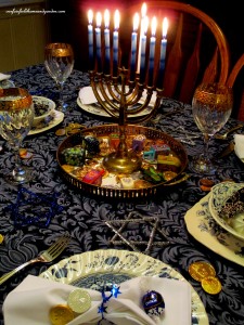 Our Chanukah table https://ourfairfieldhomeandgarden.com/chanukah-recipes-to-die-for/