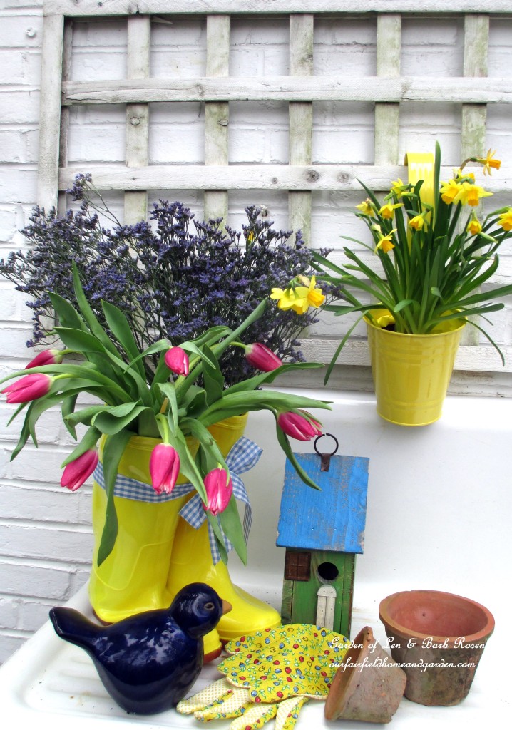 planted rain boots https://ourfairfieldhomeandgarden.com/spring-is-busting-out-all-over/
