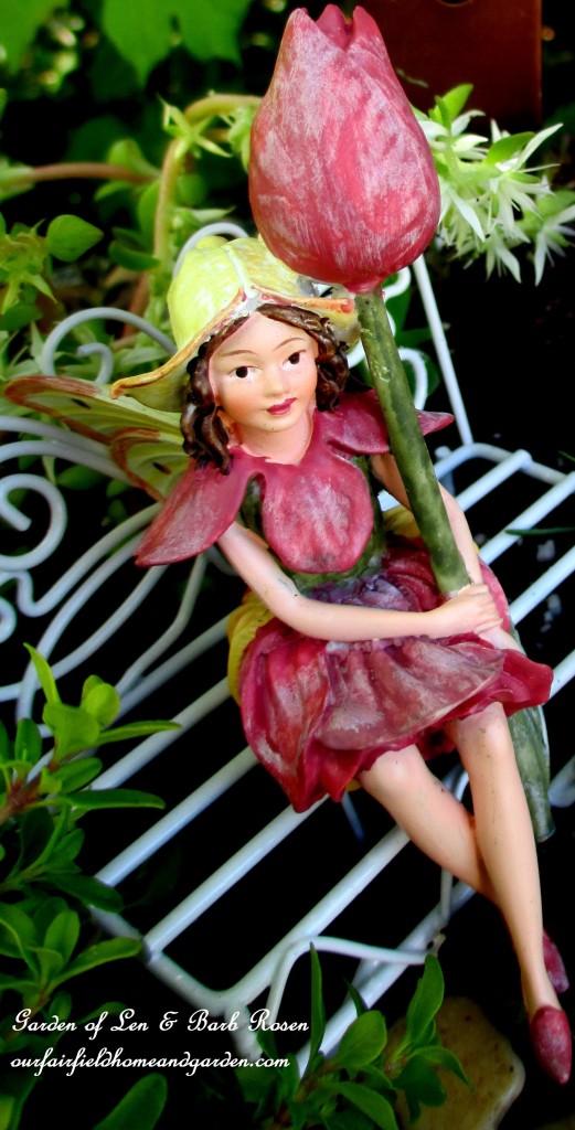 Tulip Fairy https://ourfairfieldhomeandgarden.com/diy-project-mothers-day-fairy-garden/