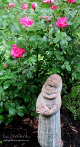 Little Bird Woman & Knockout Roses https://ourfairfieldhomeandgarden.com/garden-walk-june-1st/