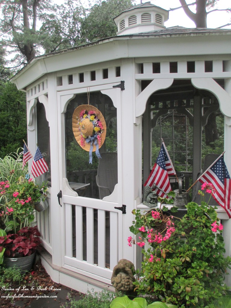 Gazebo ready for July 4th https://ourfairfieldhomeandgarden.com/garden-walk-july-1st/
