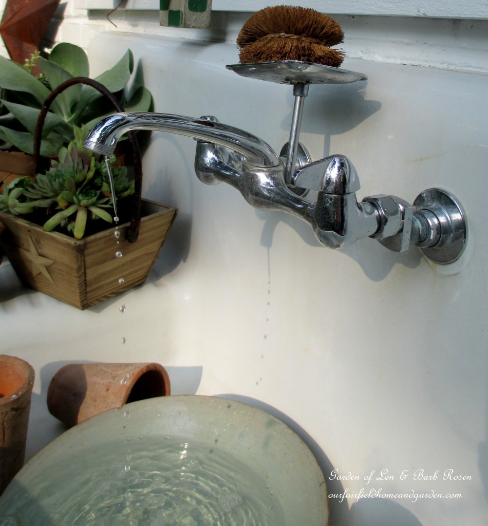 The sink dribbles into a bowl. water goes down the drain into a bucket below which holds the recirculating pump.