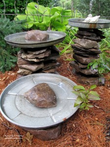 Stacked Stone Birdbaths https://ourfairfieldhomeandgarden.com/its-all-about-the-birds-birdfeeders-birdbaths-and-birdhouses-in-our-garden/