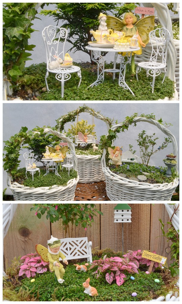 Fairy gardens can be made in baskets and enjoyed indoors. Click through to see more about these pretty ones from Stephanie at Garden Therapy!