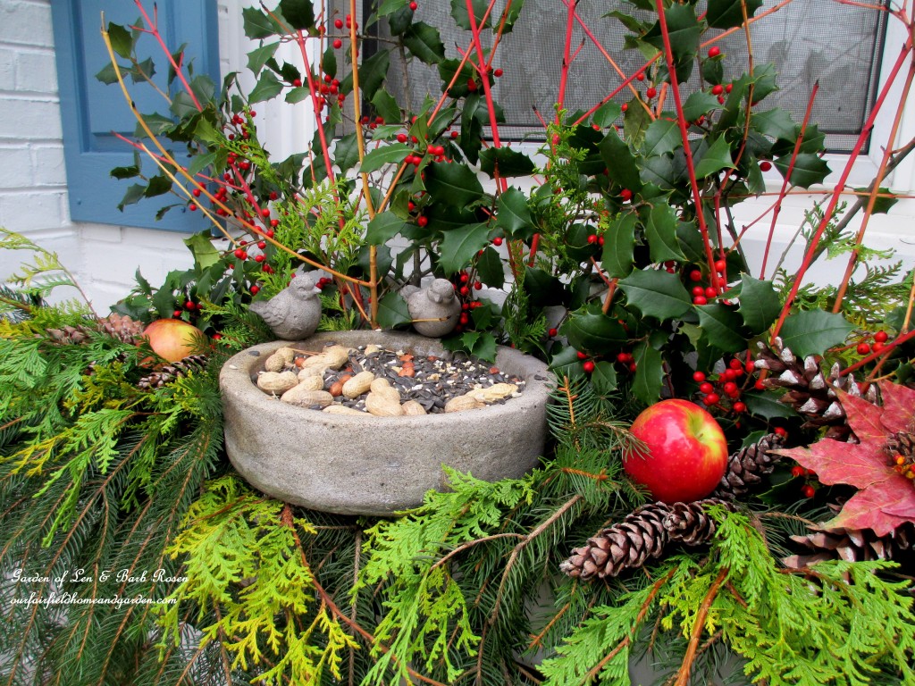 Winter Bird Window Box https://ourfairfieldhomeandgarden.com/winter-decorating-at-our-fairfield-home-garden/