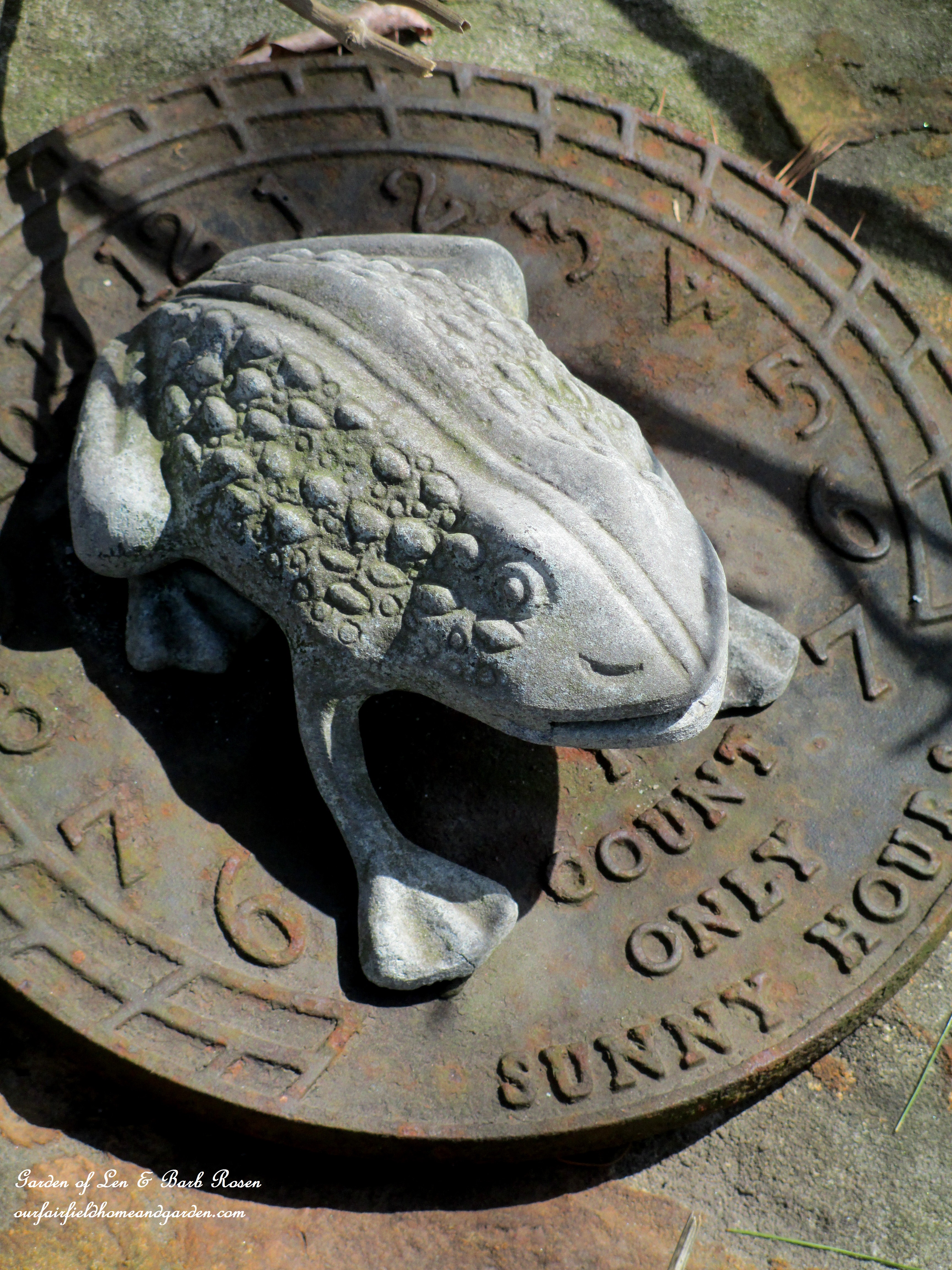 sun dial https://ourfairfieldhomeandgarden.com/signs-of-spring-at-our-fairfield-home-garden/