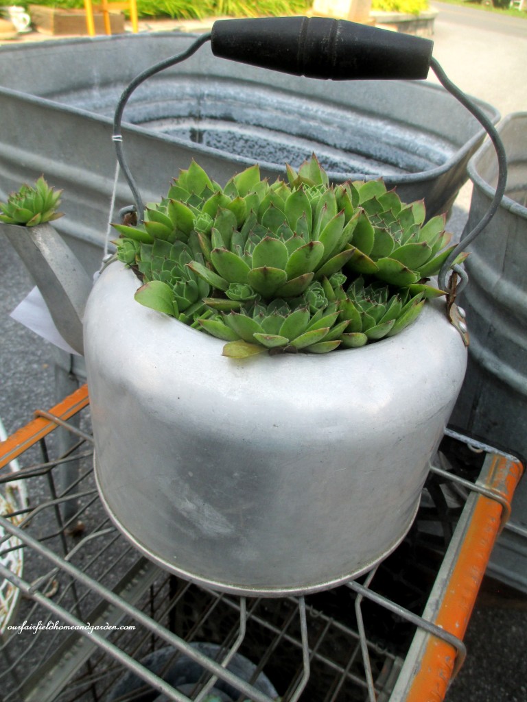 Planted Kettle https://ourfairfieldhomeandgarden.com/field-trip-potting-bench-from-a-dresser-and-other-ideas-gathered-in-lancaster-county-pa/