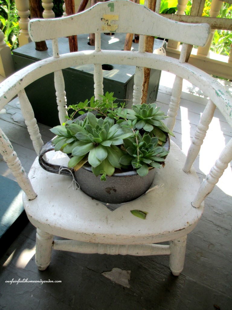 Planted Chair https://ourfairfieldhomeandgarden.com/field-trip-potting-bench-from-a-dresser-and-other-ideas-gathered-in-lancaster-county-pa/