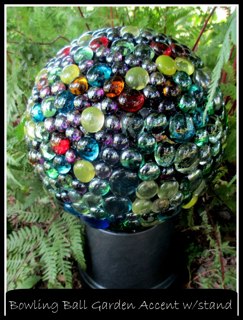 DIY Project ~ Bowling Ball Garden Accent https://ourfairfieldhomeandgarden.com/diy-project-bowling-ball-garden-accent/