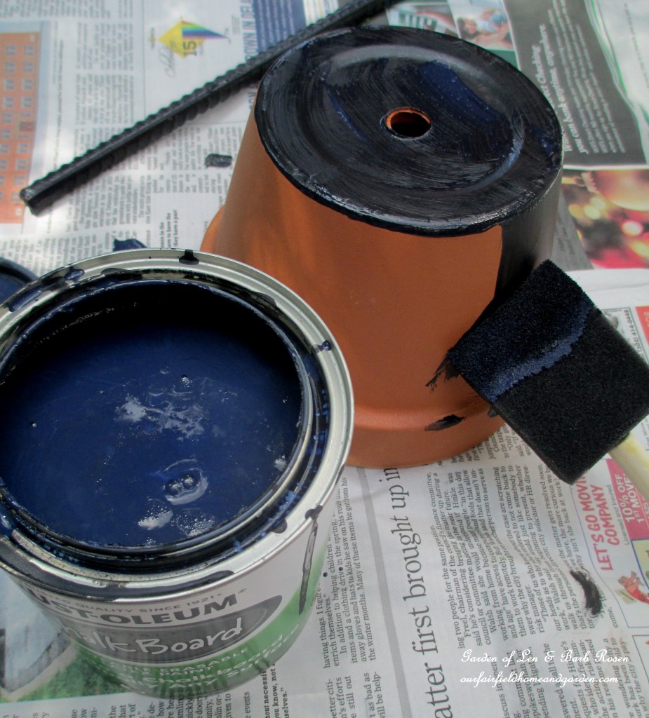 Paint the flower pot base https://ourfairfieldhomeandgarden.com/diy-project-bowling-ball-garden-accent/