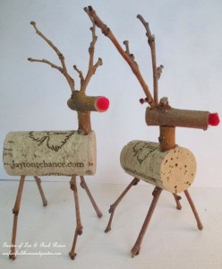 Twig and Cork Reindeer https://ourfairfieldhomeandgarden.com/enjoy-a-bottle-of-wine-and-make-a-twig-cork-reindeer/