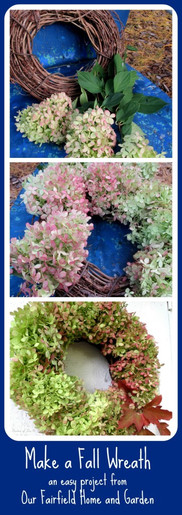Make a Hydrangea Wreath https://ourfairfieldhomeandgarden.com/diy-free-fall-wreath-using-hydrangeas/