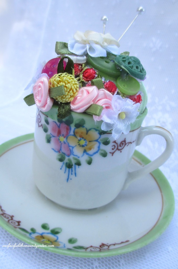 Pincushion Teacup https://ourfairfieldhomeandgarden.com/pincushion-teacup-a-keepsake-gift/