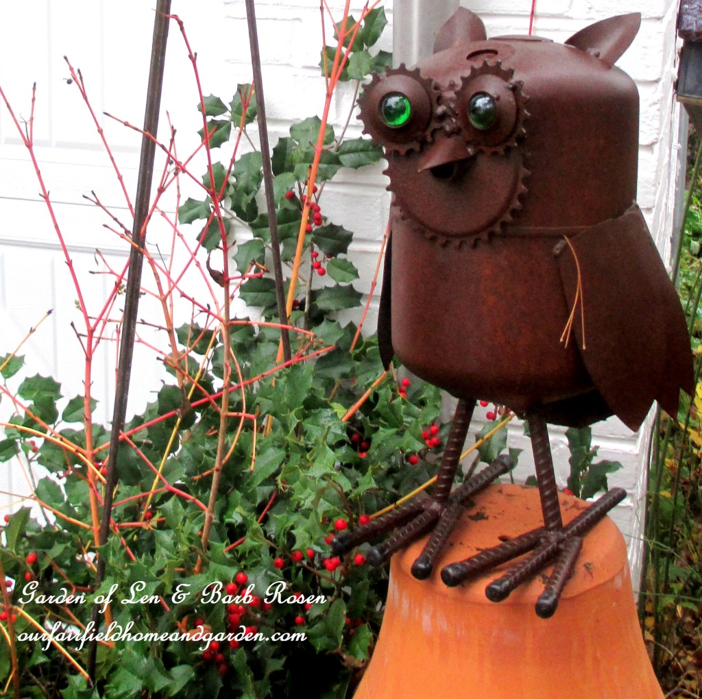Winter Owl https://ourfairfieldhomeandgarden.com/rustic-watering-cans-windowboxes-more/