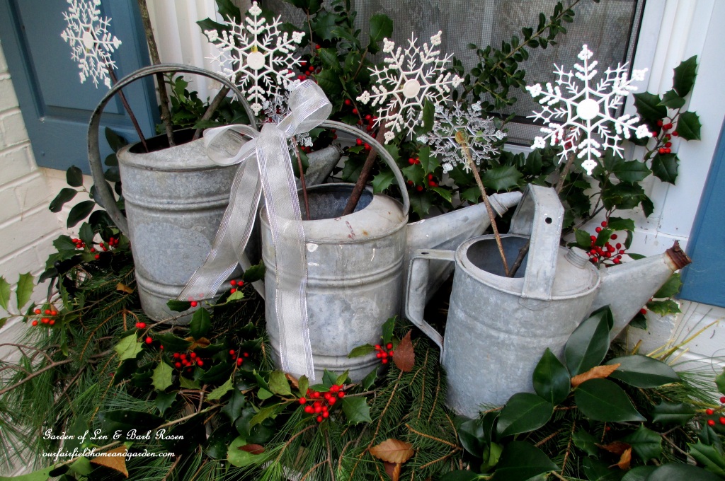 Rustic Wateringcans Windowbox https://ourfairfieldhomeandgarden.com/rustic-watering-cans-windowboxes-more/
