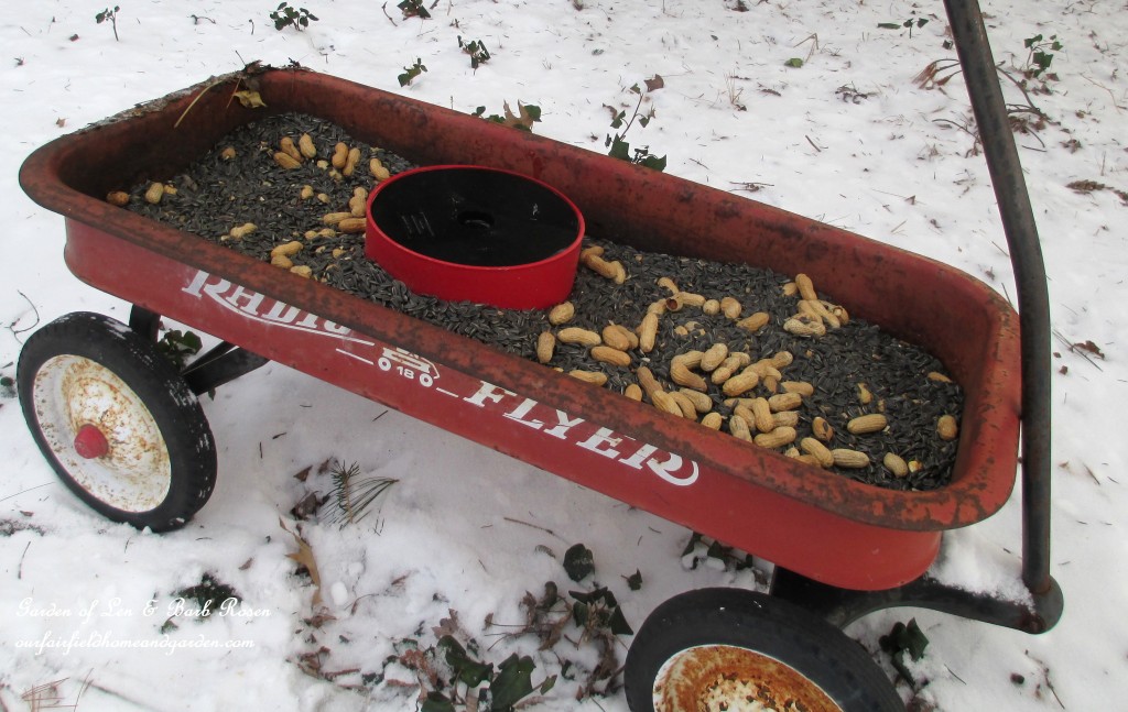 Birdfeeder Wagon https://ourfairfieldhomeandgarden.com/birdfeeders-use-what-you-have/